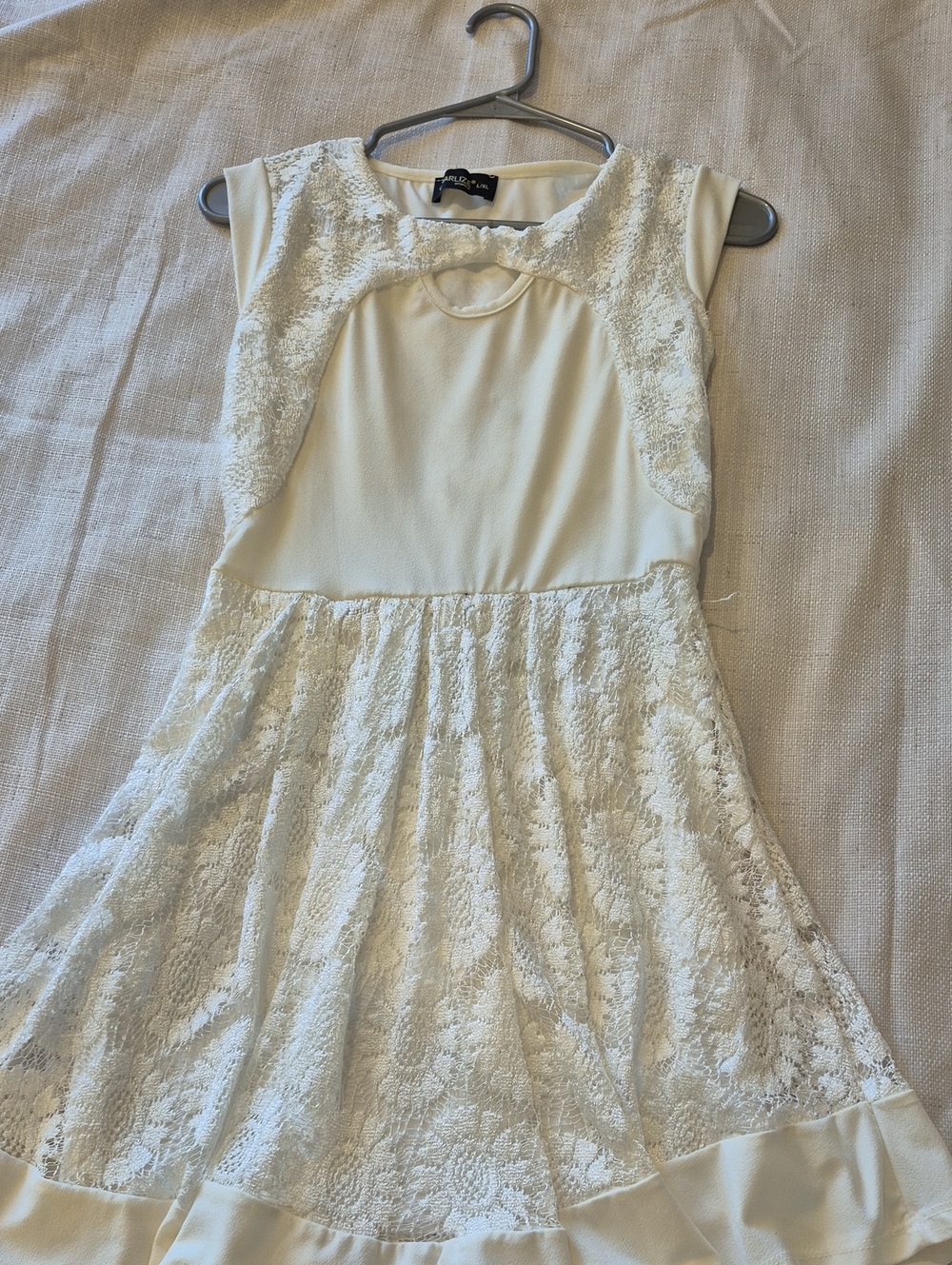 Ivory Lace A-Line Kids Dress with Keyhole Neck